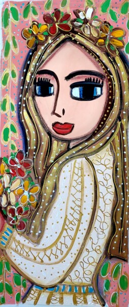 Painting titled "Flower bride" by Juliana Rabelo Arte Naif, Original Artwork, Acrylic