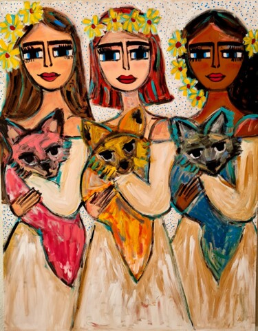 Peinture intitulée "mulheres empoderadas" par Juliana Rabelo Arte Naif, Œuvre d'art originale, Acrylique Monté sur Châssis e…