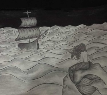 Zeichnungen mit dem Titel "Mermaide" von Juliana Calu, Original-Kunstwerk, Graphit