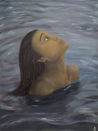 Картина под названием "The lake" - Juliana Calu, Подлинное произведение искусства, Масло