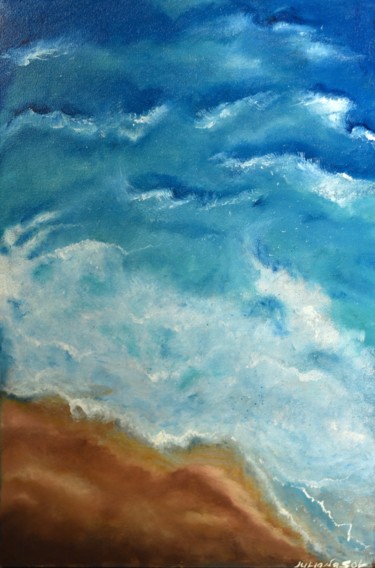 Painting titled "Coast" by Juliana Sol, Original Artwork, Oil Mounted on Wood Stretcher frame