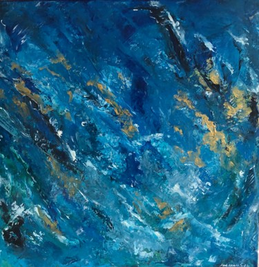 Painting titled "Ocean depth" by Juliana Sol, Original Artwork, Oil Mounted on Wood Stretcher frame