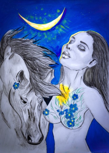 Pintura intitulada "Moonlight" por Juliana Sol, Obras de arte originais, Acrílico