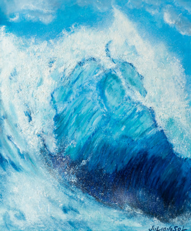 Painting titled "Dramatic Sea" by Juliana Sol, Original Artwork, Oil Mounted on Wood Stretcher frame