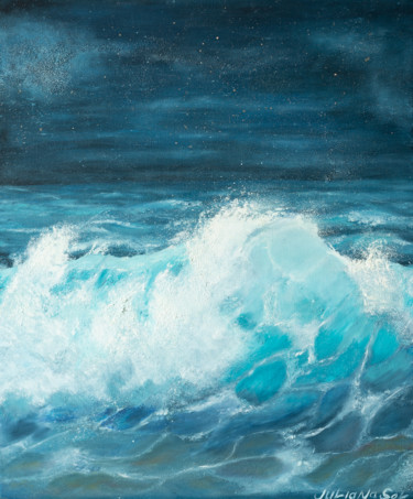 Painting titled "The sea inside me" by Juliana Sol, Original Artwork, Oil Mounted on Wood Stretcher frame