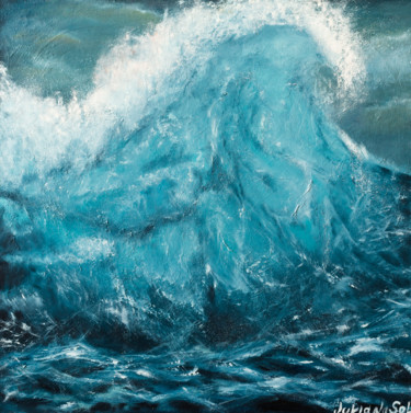 Painting titled "The sea inside me #2" by Juliana Sol, Original Artwork, Oil Mounted on Wood Stretcher frame