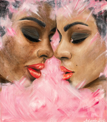 Painting titled "Red lipstick" by Juliana Sol, Original Artwork, Oil Mounted on Wood Stretcher frame