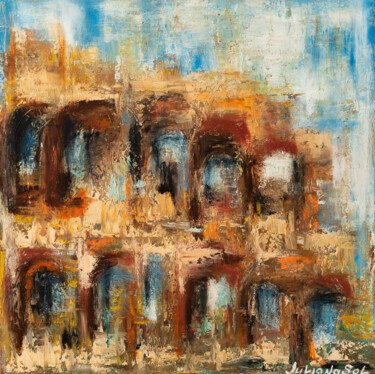 Painting titled "Rome - Colosseum" by Juliana Sol, Original Artwork, Oil Mounted on Wood Stretcher frame