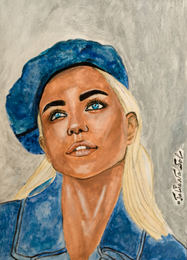 Schilderij getiteld "Blue beret" door Juliana Sol, Origineel Kunstwerk, Acryl