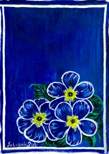 Painting titled "Blue flowers" by Juliana Sol, Original Artwork, Oil