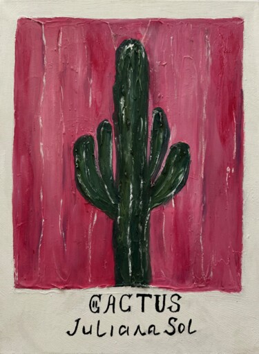 Painting titled "Cactus II" by Juliana Sol, Original Artwork, Lacquer Mounted on Wood Stretcher frame
