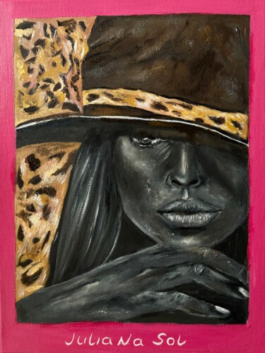 Painting titled "Panther" by Juliana Sol, Original Artwork, Oil Mounted on Wood Stretcher frame