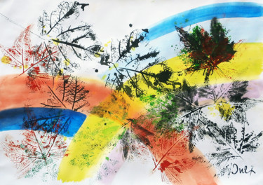 Peinture intitulée "Autumn wind II" par July, Œuvre d'art originale, Encre