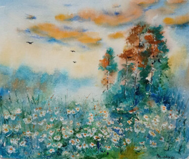 Painting titled "Summer morning in t…" by Juliaresha, Original Artwork, Watercolor