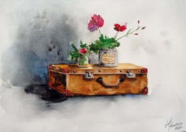 Painting titled "Suitcase mood" by Juliaresha, Original Artwork, Watercolor