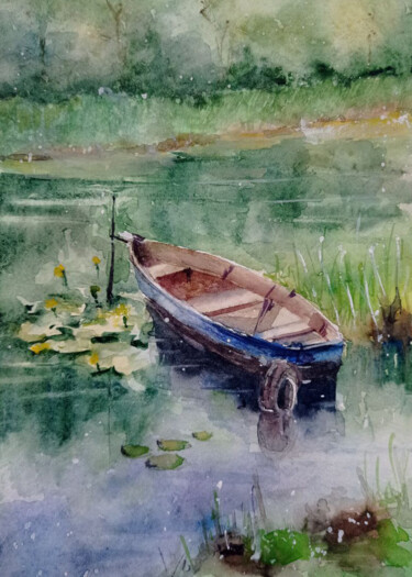 Peinture intitulée "Old pond" par Juliaresha, Œuvre d'art originale, Aquarelle