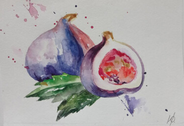Painting titled "Fig" by Juliaresha, Original Artwork, Watercolor