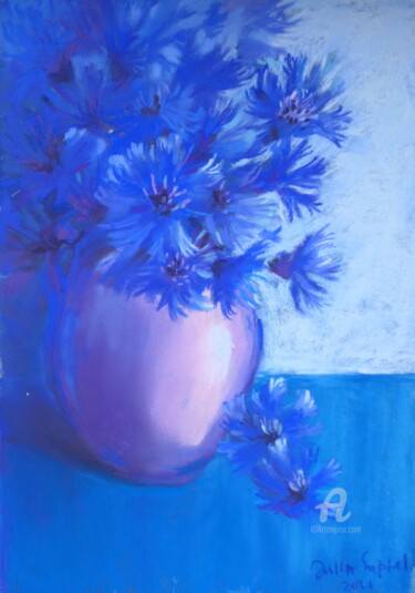 Drawing titled "Cornflowers" by Julia Suptel, Original Artwork, Pastel