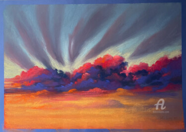 Рисунок под названием "Sunset in Mazury" - Julia Suptel, Подлинное произведение искусства, Пастель