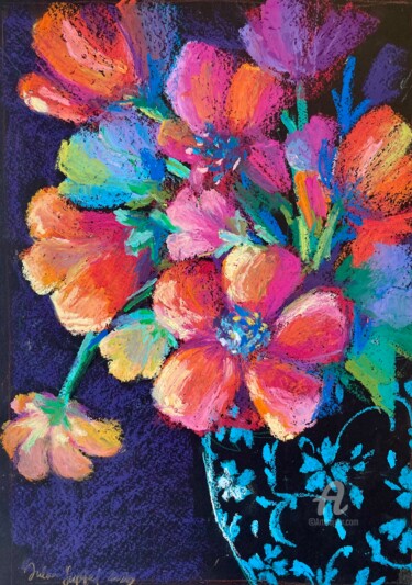 Dibujo titulada "Bold florals" por Julia Suptel, Obra de arte original, Pastel