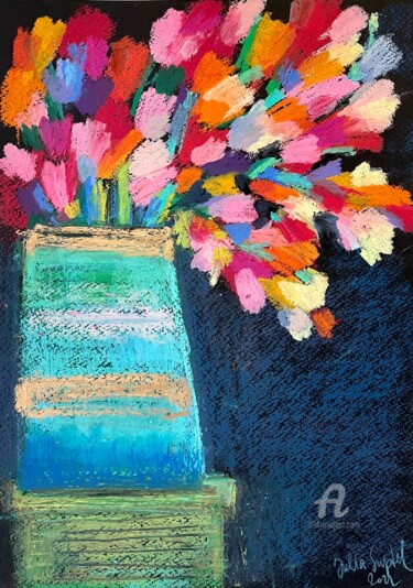 Dessin intitulée "Fantasy flowers" par Julia Suptel, Œuvre d'art originale, Pastel