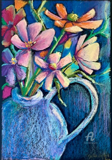 Рисунок под названием "Round vase, bright…" - Julia Suptel, Подлинное произведение искусства, Пастель