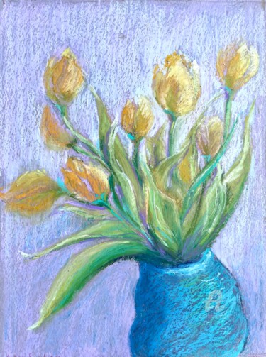 Desenho intitulada "Delicate tulips" por Julia Suptel, Obras de arte originais, Pastel