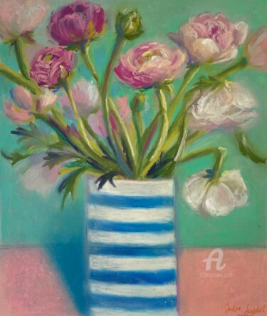 Dibujo titulada "Striped vase" por Julia Suptel, Obra de arte original, Pastel