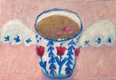 Desenho intitulada "Rose tea (with an a…" por Julia Suptel, Obras de arte originais, Pastel