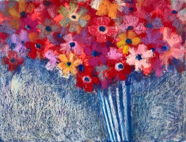 Painting titled "Red flowers collect…" by Julia Suptel, Original Artwork, Pastel