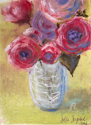 Zeichnungen mit dem Titel "Round and red" von Julia Suptel, Original-Kunstwerk, Pastell