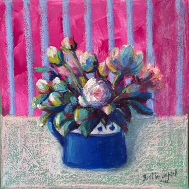 Painting titled "A jug of roses" by Julia Suptel, Original Artwork, Pastel Mounted on Wood Stretcher frame