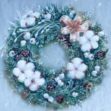 Рисунок под названием "Christmas wreath" - Julia Suptel, Подлинное произведение искусства, Пастель