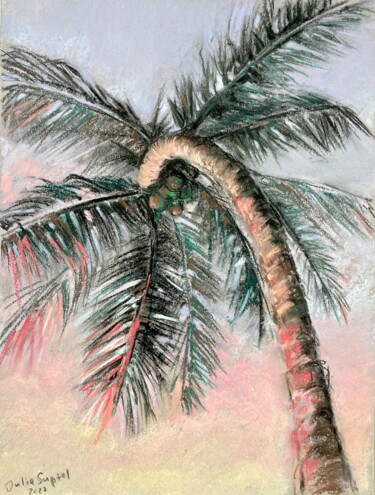 Desenho intitulada "Sunset palm tree" por Julia Suptel, Obras de arte originais, Pastel