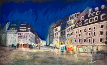 Schilderij getiteld "Evening walk in Dre…" door Julia Suptel, Origineel Kunstwerk, Pastel
