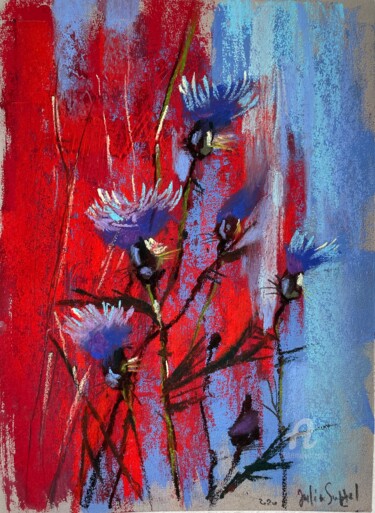 Painting titled "Red and blue" by Julia Suptel, Original Artwork, Pastel