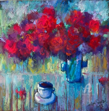 Painting titled "A cup of morning co…" by Julia Suptel, Original Artwork, Pastel