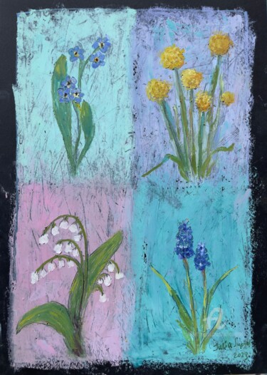 Desenho intitulada "Spring tiles" por Julia Suptel, Obras de arte originais, Pastel