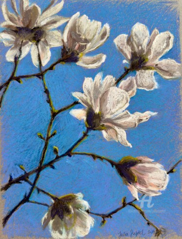 Desenho intitulada "Soaking in deep blue" por Julia Suptel, Obras de arte originais, Pastel