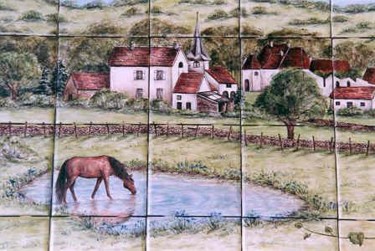 Painting titled "Village of Burgundy…" by Julia Sweda, Original Artwork