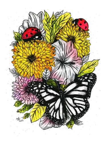 Zeichnungen mit dem Titel "Garden - The Second" von Julie Bellarosa, Original-Kunstwerk, Tinte