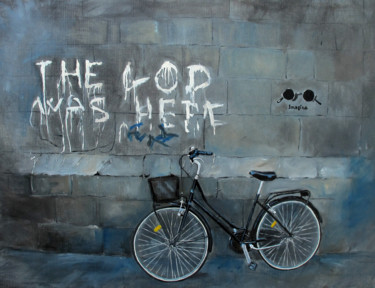 Schilderij getiteld "La bicyclette noire" door Julie Bilo, Origineel Kunstwerk, Olie