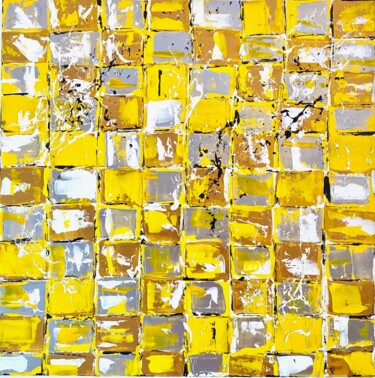 Painting titled "Yellow Blocks" by Julie Boulet, Original Artwork, Acrylic Mounted on Wood Stretcher frame
