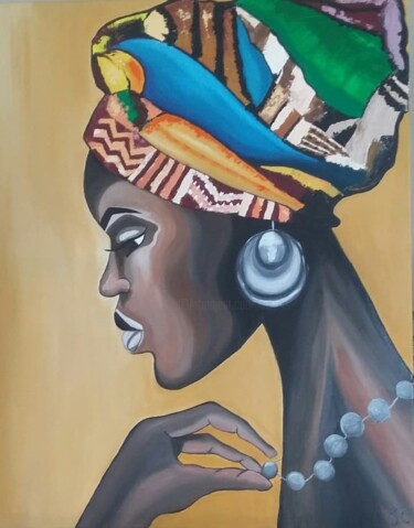 Painting titled "Rokia" by Julie Coudret Carrasco, Original Artwork, Oil Mounted on Wood Stretcher frame