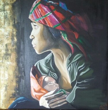 Schilderij getiteld "Femme Hmong et son…" door Julie Coudret Carrasco, Origineel Kunstwerk, Olie Gemonteerd op Frame voor ho…