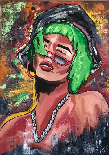 Painting titled "LA CHICA LOCA" by Julie Coudret Carrasco, Original Artwork, Oil