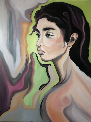 Painting titled "L’ingénue" by Julie Coudret Carrasco, Original Artwork, Oil Mounted on Wood Stretcher frame