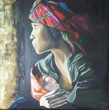 Painting titled "Femme Hmong et son…" by Julie Carrasco, Original Artwork, Oil
