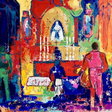 Peinture intitulée "Prière à genoux" par Julie D'Aragon, Œuvre d'art originale, Huile