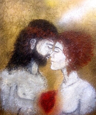 Painting titled "Le baiser du Christ" by Julie Dratwiak, Original Artwork, Acrylic